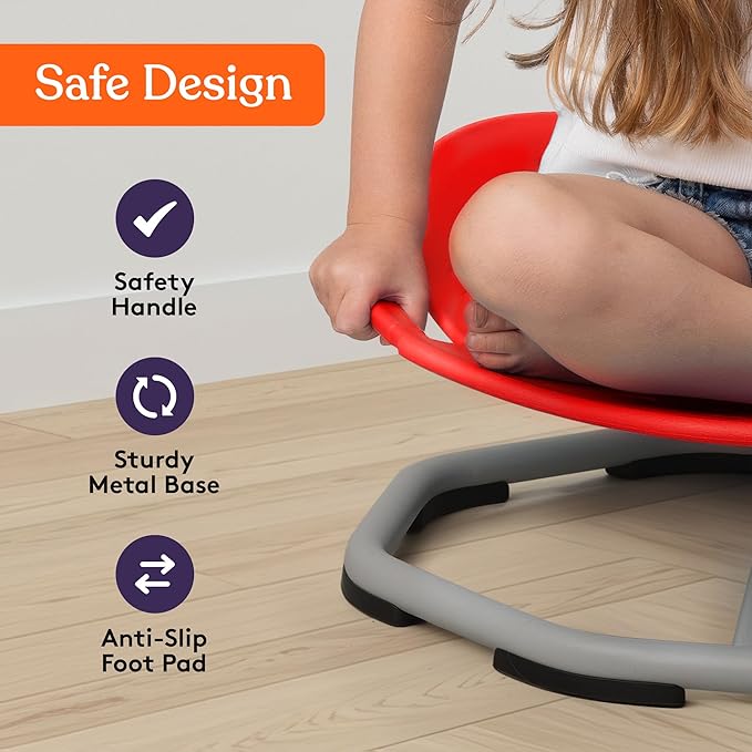 Special Supplies Spinning Chair for Kids- Versatile Kids Sit and Spin Sensory Chair for Training Body Coordination - Sensory Swivel Chair for Playroom, Bedroom, or Nursery (Red)