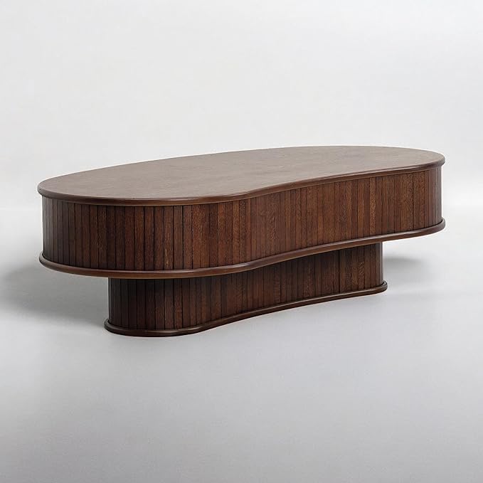 NTC Ripple DOU Coffee Table, Modern Wooden Double-Layer Center Table, Vertical Groove Design, Stylish Living Room Decor, Minimalist Style for Home and Office, Easy Assembly - Dark Walnut