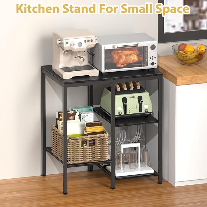 Kitchen Microwave Stand,4-Tier Adjustable Bakers Rack,Multi-Purpose Kitchen Storage Cart for Coffee Station,Space-Saving Metal Appliance Shelf for Living Room (Coal-Black)