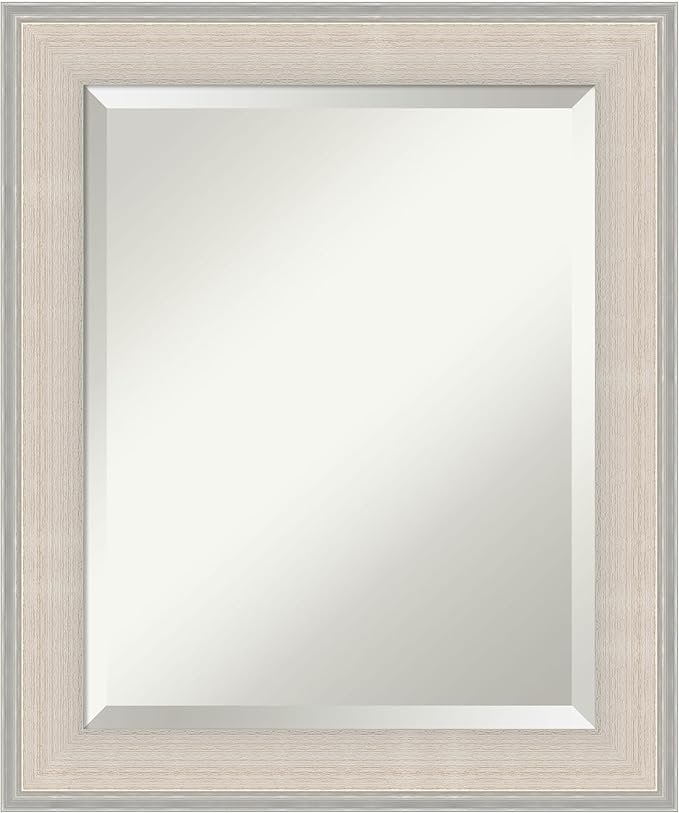 Amanti Art White Bathroom Mirror for Over Sink, 25x21 Cottage White Silver Rectangle Vanity Mirror, Small Coastal Wood Frame, Hangs Horizonally and Vertically, Bathroom Wall Decor, Beveled Edge