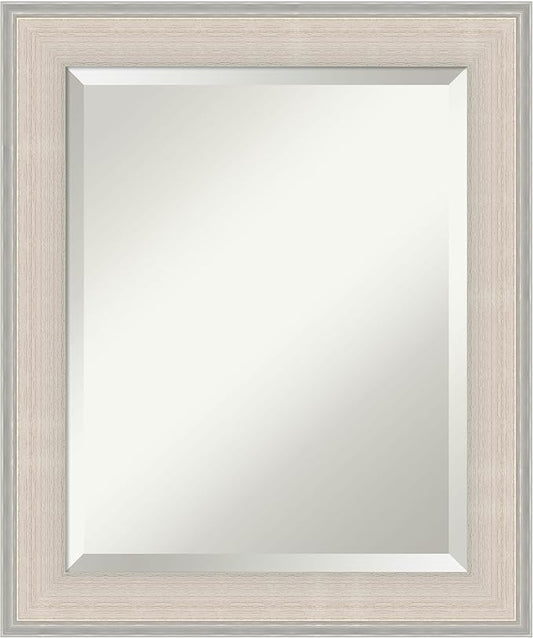 Amanti Art White Bathroom Mirror for Over Sink, 25x21 Cottage White Silver Rectangle Vanity Mirror, Small Coastal Wood Frame, Hangs Horizonally and Vertically, Bathroom Wall Decor, Beveled Edge
