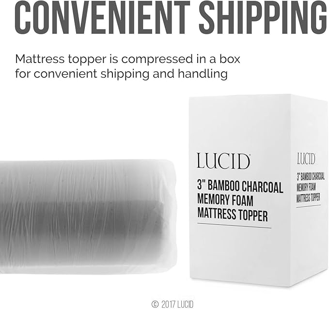 Lucid 3 Inch Ventilated Bamboo Charcoal Memory Foam Mattress Topper - Twin XL Mattress Topper
