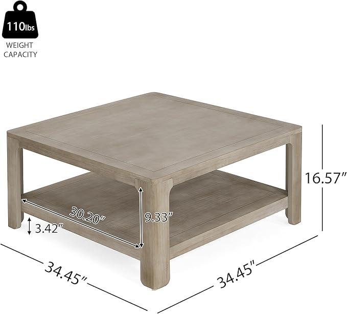 Christopher Knight Home Doran Small Coffee Table with Storage, Modern MDF Square Side Table, Multifunctional Accent Table with Spacious 2-tier Design, Semi-open Design Indoor Furniture, Light Grey Ash