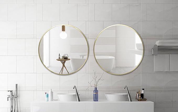 FrameWorks 24" Deluxe Contemporary Brass Gold Circular Aluminum Mirror