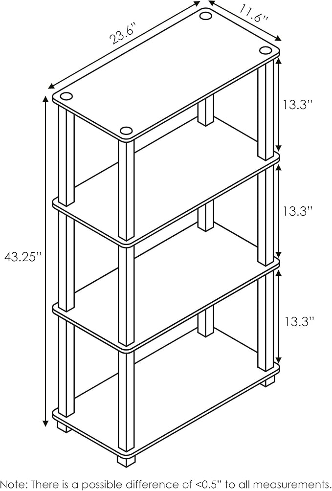 Furinno Turn-N-Tube 4-Tier Multipurpose Shelf Display Rack, Square Tube, Walnut/Brown