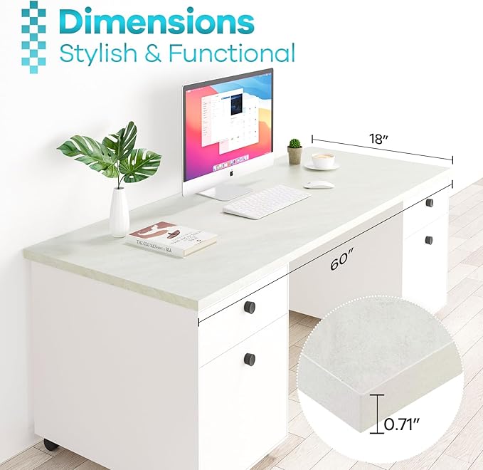 Kaboon Universal Tabletop 60"x18", Solid One-Piece Melamine Table Top, Double Desk L-Desk DIY, Home and Office Countertop, Sea Salt/White