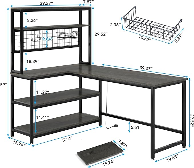 Tribesigns 55" Large Computer Desk with Wireless Charging 5 Storage Shelves, Office Desk Study Table Writing Desk Workstation with Hutch Bookshelf for Home Office(Gray)