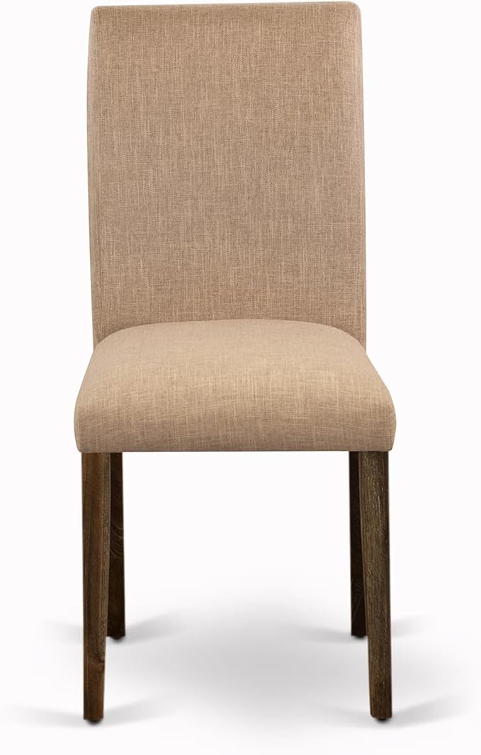 East West Furniture V797AB747-5 5 Piece Modern Dining Table Set Includes a Rectangle Wooden Table with V-Legs and 4 Light Sable Linen Fabric Parsons Dining Chairs, 40x72 Inch, Multi-Color