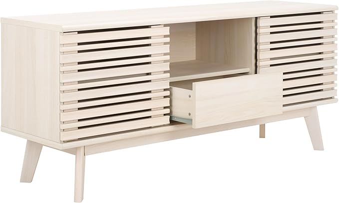 SAFAVIEH ESMA TV Stand for up to 60" Flatscreen – Bleached White, Low Sideboard with 2 Sliding Doors, 1 Open Shelf, 1 Drawer, Entertainment Media Console (MED9638C)