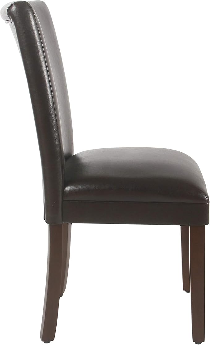 HomePop Parsons Upholstered Accent Dining Chair, Set of 2, Dark Brown Faux Leather