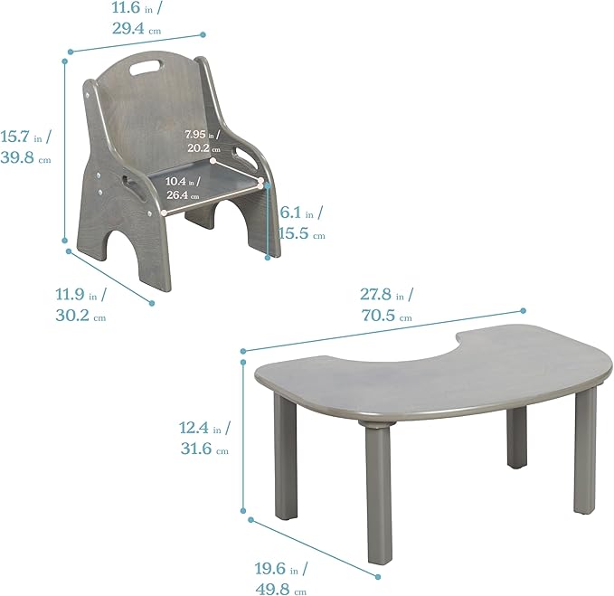 ECR4Kids Little Learner Table and Chair Set, Kids Furniture, Grey Wash