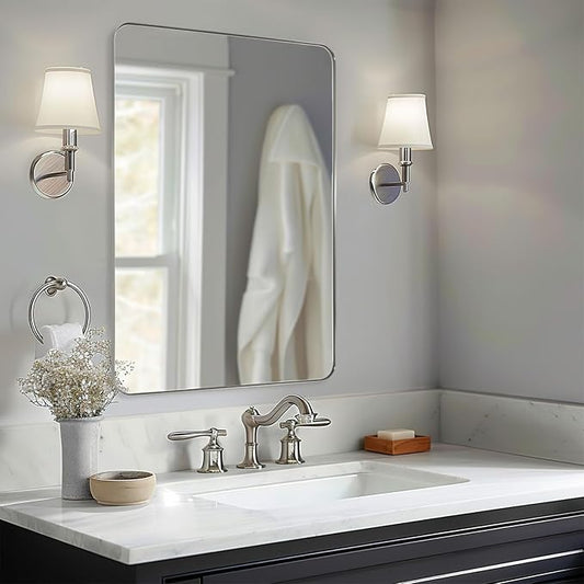 ANDY STAR Chrome Mirror for Bathroom, 30x36 Metal Frame Wall Mirror with Rounded Corner, Modern Rectangle Bathroom Vanity Mirror with Polish Finish…