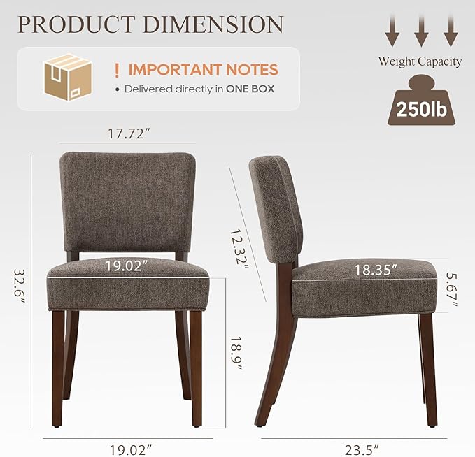 COLAMY Mid Century Modern Dining Chairs Set of 2, Upholstered Kitchen Chairs with Back, Farmhouse Fabric Side Dining Room Chairs with Wood Legs for Dining Room Kitchen Restaurant, Brown