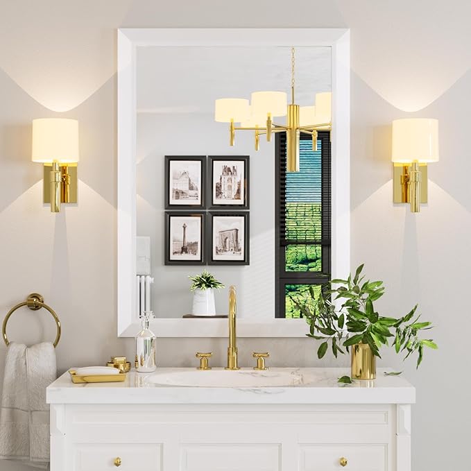 Amorho Bathroom Mirror, 40x30 Inch White Thick Metal Framed Wall Mirrors for Over Sink, Bedroom, Living Room, Entryway, Rectangle Wall-Mounted Mirrors(Horizontal/Vertical).
