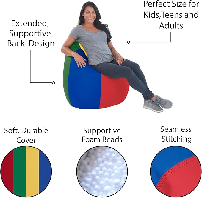 FDP SoftScape Dew Drop Bean Bag Chair with Supportive High-Back Design, For Kids, Teens and Adults, Alternative Seating for Dorms, Schools, Libraries, Daycares or Home - Assorted