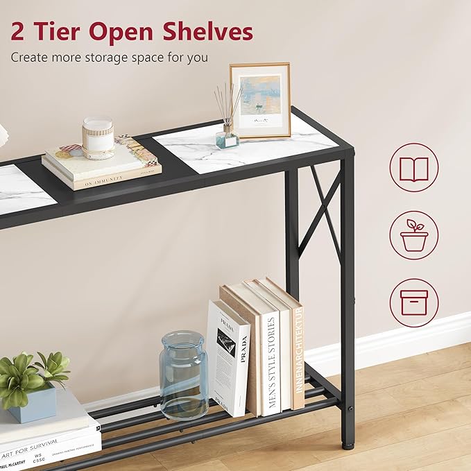 Tajsoon Console Table 41.8”, 2-Tier Entryway Table, Narrow Sofa Table with Shelves, Entrance Table for Hallway, Entryway, Living Room, Foyer, Corridor, Office, Black & White