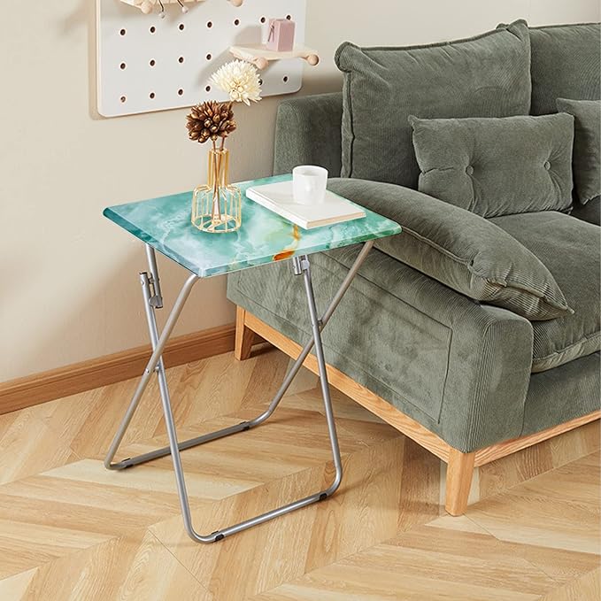 Garden 4 you Folding TV Tray Table,TV Dinner Table with Sturdy MDF Top,Eating Trays for Living Room with No Assembly Required, 2PCS (Sea Blue)