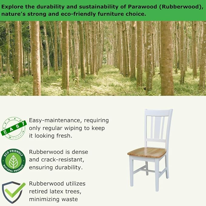 International Concepts San Remo SplatBack Dining Chairs Set of 2 White/Natural Parawood Construction - Solid Wood|17.3" W x 21.9" D x 38.2" H | 225 lb Weight Capacity - Chairs, White/Natural