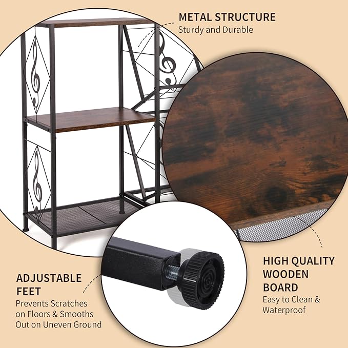 Record Player Stand with Vinyl Record Storage, Turntable Stand with 2-Tier Vinyl Display Shelf & Metal Frame, Record Holder for Living Room, Rustic Brown