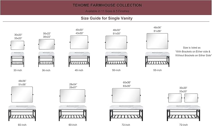 TEHOME 27 x 35'' Farmhouse Brush Nickel Metal Framed Pivot Rectangle Bathroom Mirror Tilting Beveled Vanity Mirrors for Wall