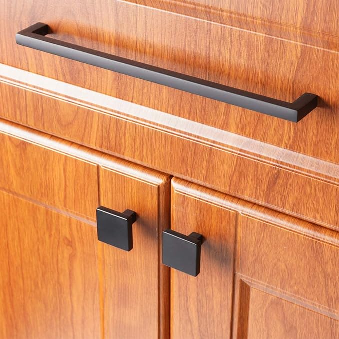 KOOFIZO Solid Square Bar Cabinet Handle - Black Furniture Pull, 7.6 Inch/192mm Screwhole Distance, Pack of 5 for Kitchen Cupboard Door, Bedroom Dresser Drawer, Bathroom Wardrobe Hardware