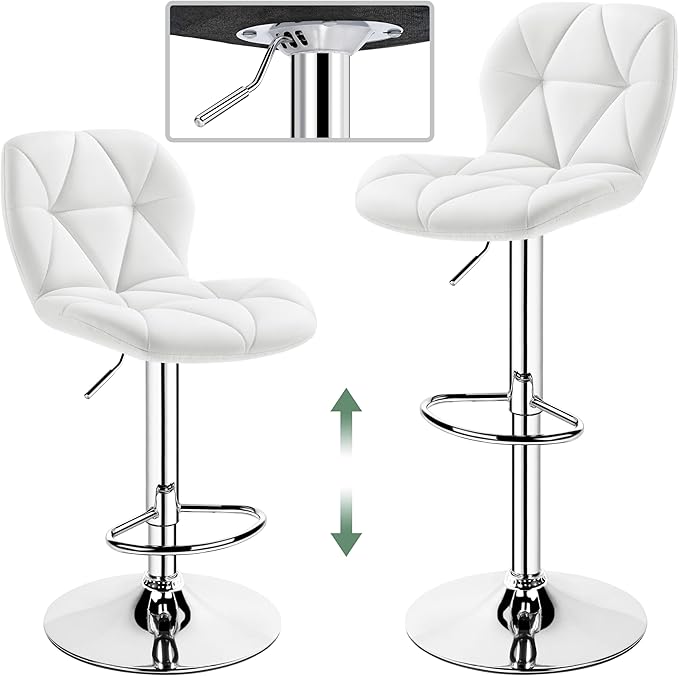 Yaheetech Bar Stools Set of 4, Adjustable PU Leather Swivel Barstools, Modern Counter Stools with Back and Footrest, Counter Height Barstools for Bar, Kitchen, Dining Room, White
