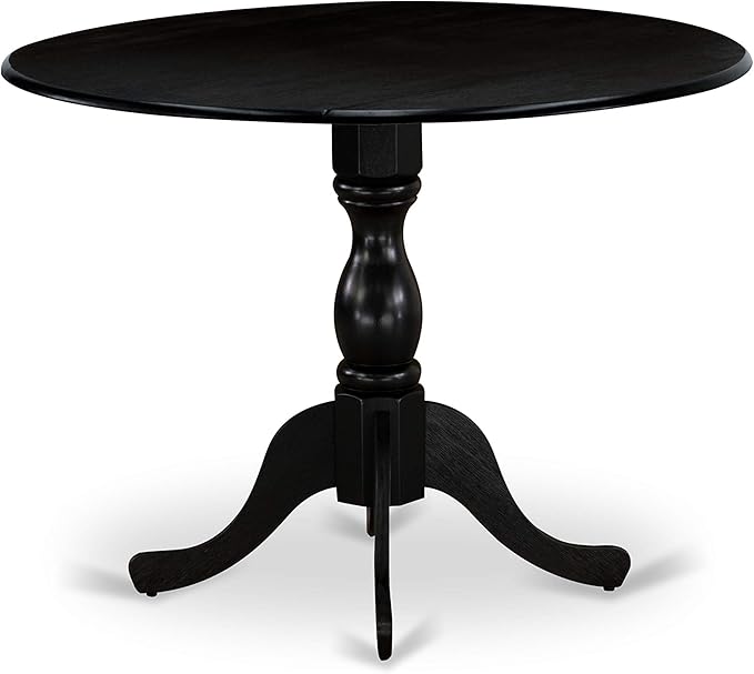 East West Furniture DMAB5-ABK-24 5 Piece Modern Dining Table Set Includes a Round Wooden Table with Dropleaf and 4 Black Color Linen Fabric Upholstered Chairs, 42x42 Inch, Wirebrushed Black