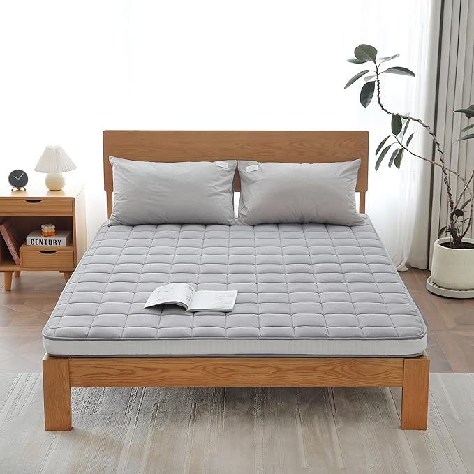 Welnow Japanese Futon Floor Mattress, Twin Size Thick Tatami Mat Portable & Foldable Roll Up Floor Bed Mattress with Storage Bag, Sleeping Pad for Adults, Dorm, Guest Bed, Camping and Travel, Grey