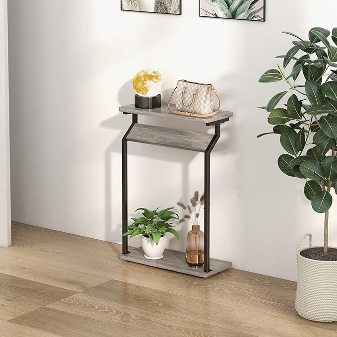 Narrow Side Table for Small Spaces, Slim Couch Tray Table, Skinny Thin End Table for Living Room, Bedroom, Grey