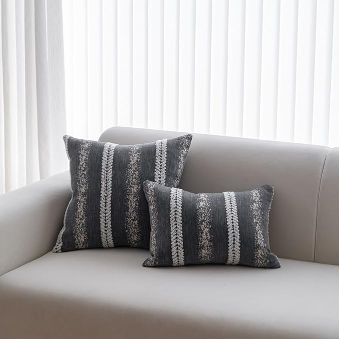 Pack of 1 Decorative Throw Pillow Covers 12x20 Inch, Pillow Cases for Living Room Couch Bedroom Farmhouse Home Decor, Soft Stripe Chenille Cushion Covers for Sofa Grey,20''x20''