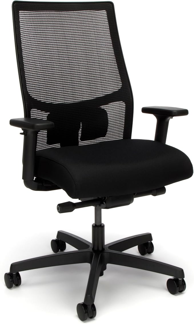 HON Ignition 2.0 Mid Back Task Chair, Advanced Synchro-Tilt Control, Office Chair with Lumbar Support, Height and Width Adjustable Arms, Black Frame, Black