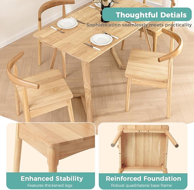 DELAVIN 4pcs Solid Wood Dining Chairs, Kitchen Chairs with Solid Oak Wood Legs, Farmhouse Style High Ladder Back Dining Room Chairs, Burlywood