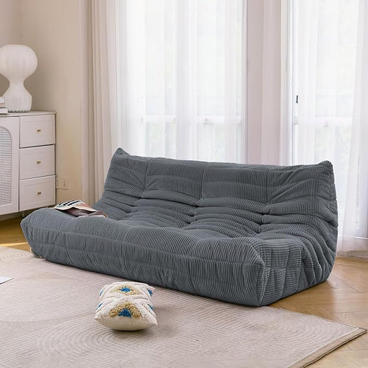N&V Fireside Three Seater Sofa, Mid Century Armless Twin Size Floor Sofa, Soft Premium Corduroy Floor Lounge Chair, Foam Sofa Accent Chair for Living Room, Bedroom (Frost Grey)