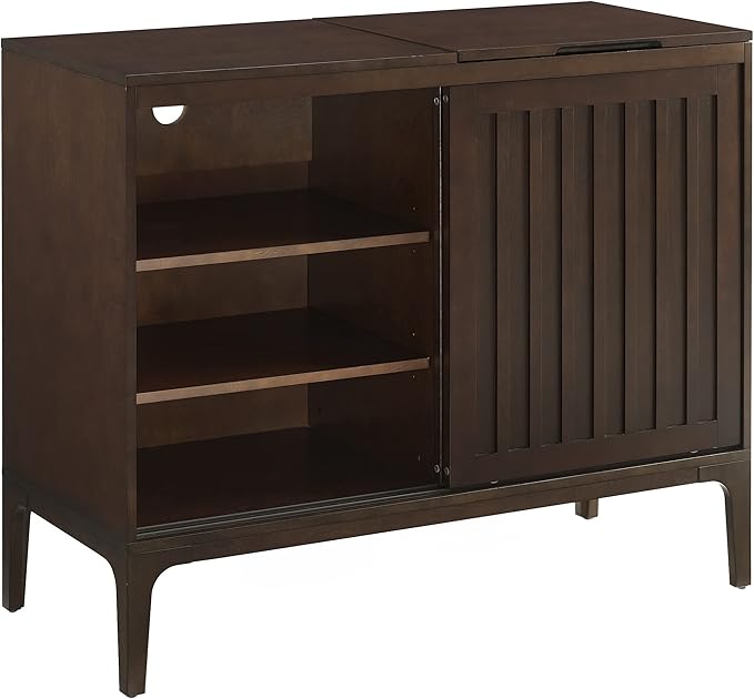 Crosley Furniture Asher Media Console and Record Player Stand with Storage for Vinyl Records, Dark Brown