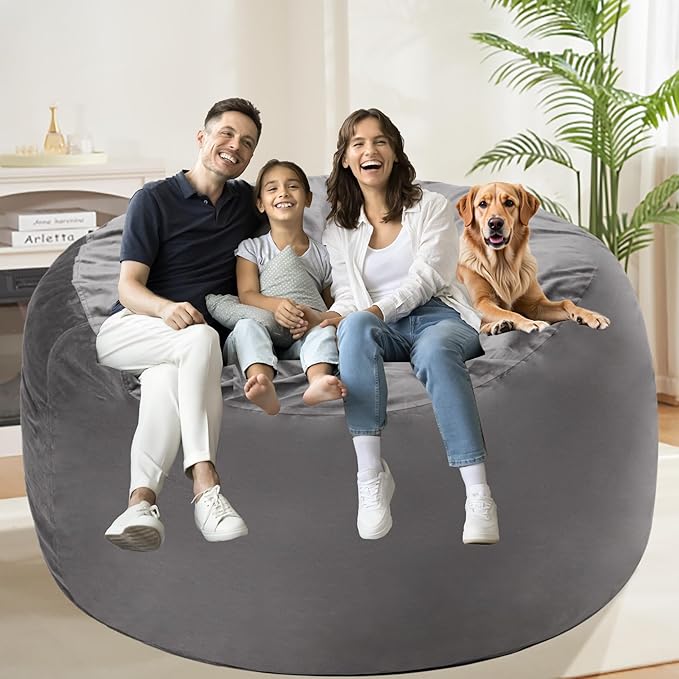 HABUTWAY Bean Bag Chair: Giant 5' Memory Foam Furniture Bean Bag Chair with Microfiber Cover - 5Ft,Silver Grey