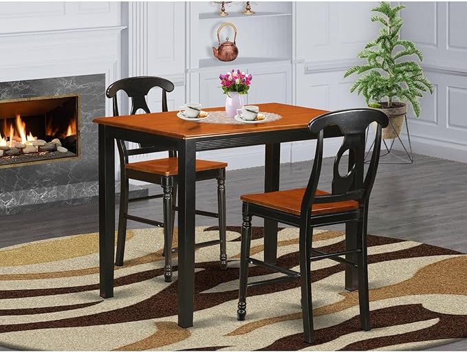 East West Furniture YAKE3-BLK-W 3 Piece Kitchen Counter Set for Small Spaces Contains a Rectangle Dining Room Table and 2 Dining Chairs, 30x48 Inch, Black & Cherry