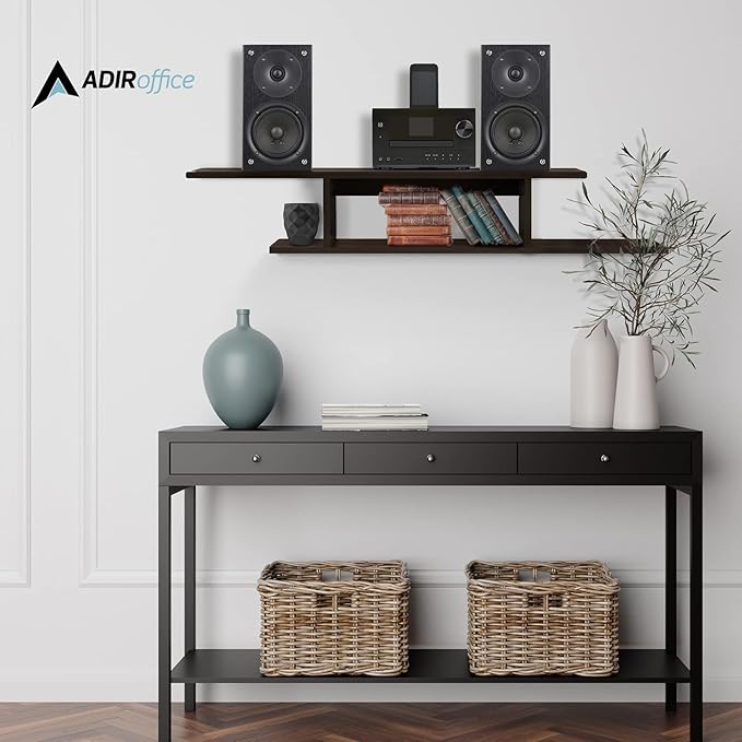 Floating TV Stand, Wall Mounted Floating Media Shelf Organizer Entertainment Center Console for Home and Office, Storage for Accessories Wifi Router Remote Control DVD Player and More (Black)
