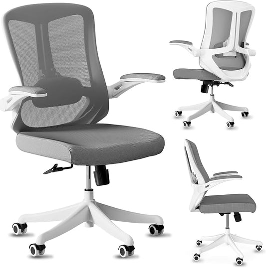 Computer Office Chair, Ergonomic Comfort Home Desk Chair, Mid Back Gaming Chair with Wheels, Adjustable Height, Lumbar Support, Flip-up Armrest with 350LBS Capacity