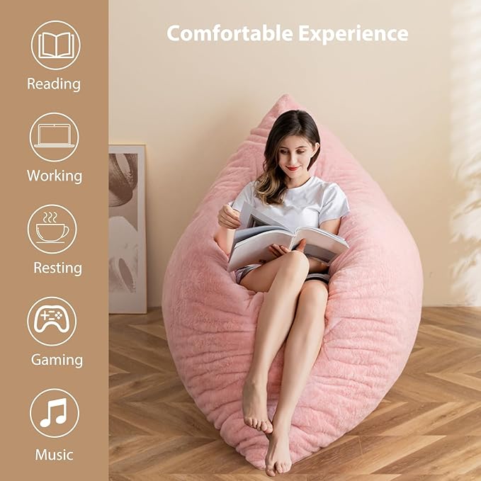 BYBYME 3 in 1 Bean Bag Chair, Convertible Chair Folds from Bean Bag to Lounger, High-Density Foam Filling, Faux Fur Big Sofa Bed, Giant Bean Bag Chair Bed for Adults