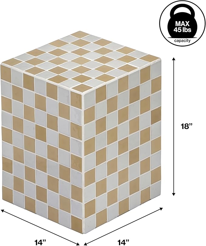JONATHAN Y END2000I Callista 18" Modern Bohemian Ceramic Tiled Rectangle End Table, Side Table, Accent Table for Living Room, Bedroom, Khaki Yellow/Light Gray