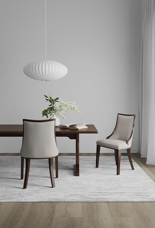 Manhattan Comfort Grand Avenue Faux Leather Dining Chairs, Parsons Accent Furniture with Padded Wingback Seat and Solid Beech Wood Frame, Set of 4, Light Grey
