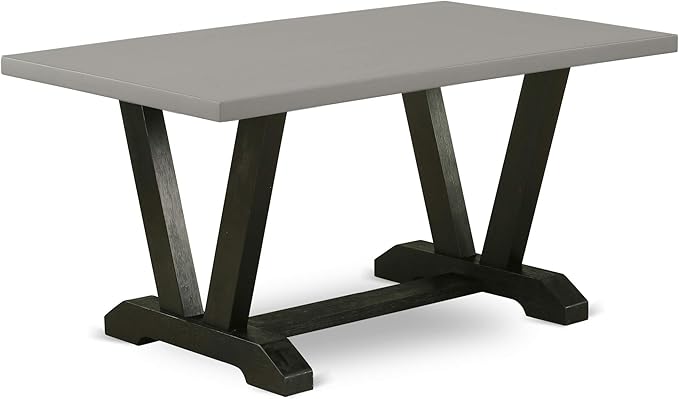 East West Furniture V697EL635-9 9 Piece Dining Set Includes a Rectangle Dining Room Table with V-Legs and 8 Doeskin Linen Fabric Upholstered Parson Chairs, 40x72 Inch, Multi-Color