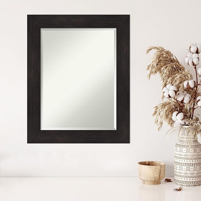 Amanti Art Brown Wall Mirror 30x24 Furniture Espresso Rectangle Bathroom Mirror for Wall Decor Living Room, Medium Casual Frame, Hangs Horizonally and Vertically, Bathroom Decor, Beveled Edge from WI