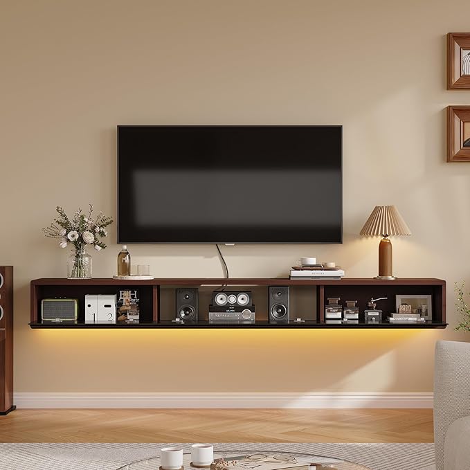 Floating TV Stand Matte Finish, 47'' Wall-Mounted TV Cabinet,Floating TV Console,Under TV Shelf with 3 Doors for Living Room Bedroom(Walnut+Black)