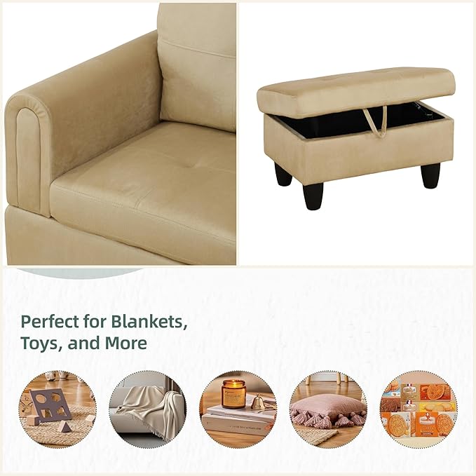 L Shaped Sectional Couches for Living Room, Modern Modular Sectional Sofa with Ottoman Storage, Comfy L Shaped Couch with Chaise for Bedroom Apartment Furniture, Beige