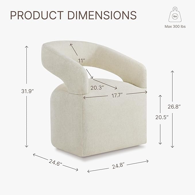 Upholstered Dining Chairs with Removable Casters Barrel Side Armchair with Rollers for Diningroom Bedroom Livingroom Reading Room, Cream Beige, 4PCS