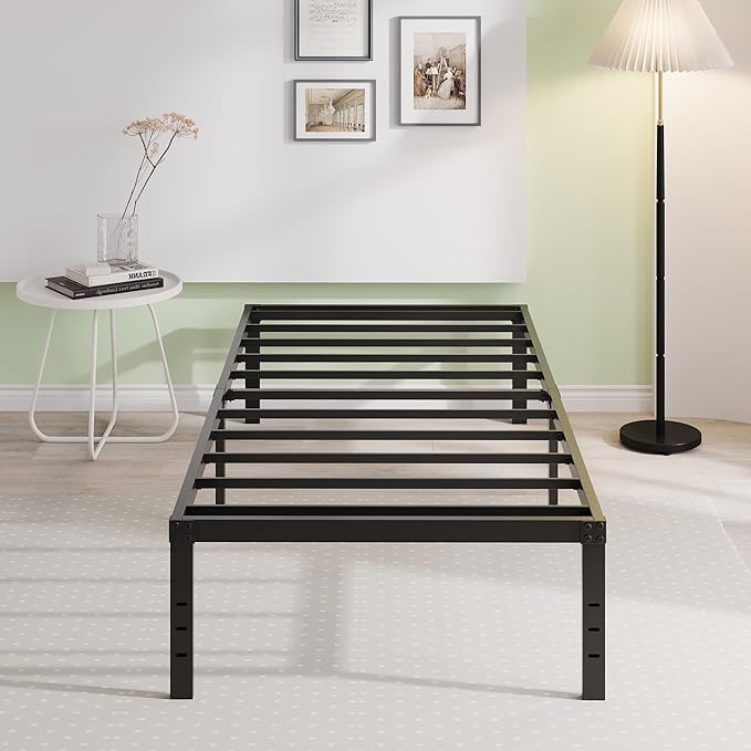 EMODA 16 Inch Heavy Duty Twin Bed Frame, Metal Platform Bed Frames No Box Spring Needed, Noise Free, Easy Assembly, Black