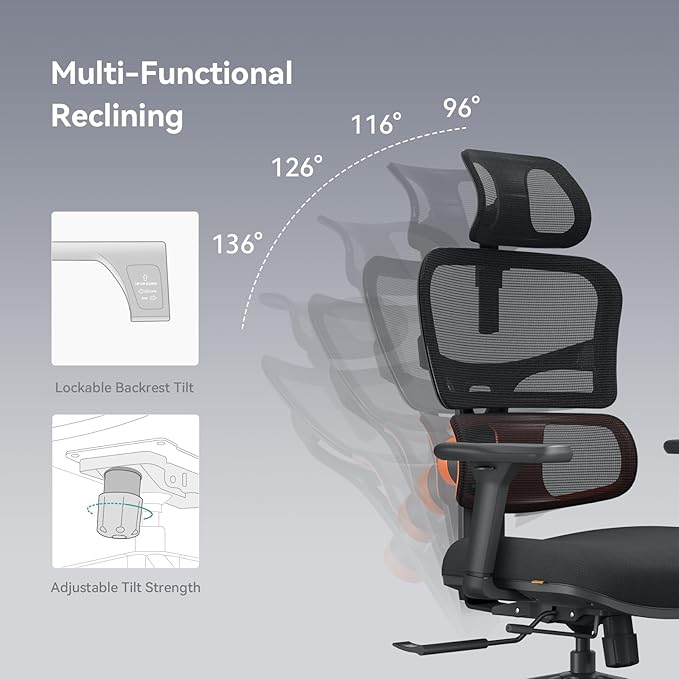 Newtral Ergonomic Office Chair - Home Office Desk Chair, Big and Tall Office Chair with Auto-Following Lumbar Support, Adjustable Seat Depth and Height (No Foot Rest + Laptop Table, Black)