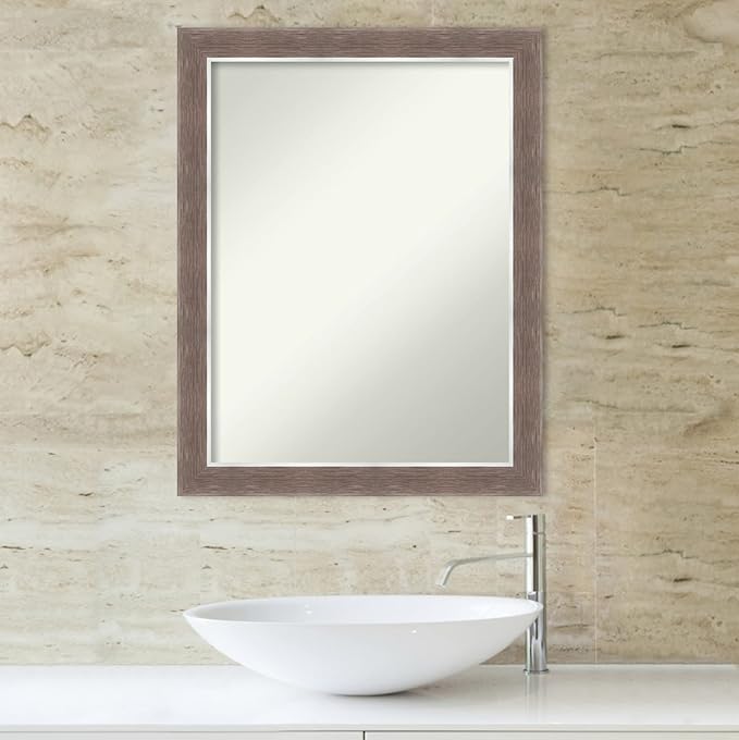 Amanti Art Brown Bathroom Mirror for Over Sink, 28x22 Noble Mocha Rectangle Vanity Mirror, Medium Casual Frame, Hangs Horizonally and Vertically, Bathroom Wall Decor, Non-Beveled Edge from WI, USA