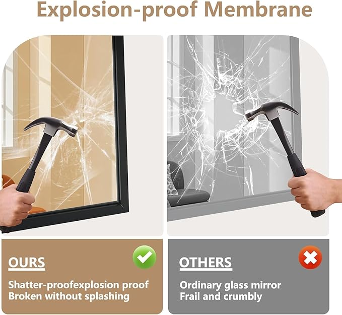 Black Bathroom Mirror, 22"x30" Rectangle Mirror, Matte Black Mirror, Metal Frame Square Corner Vanity Mirror, Wall Mounted Mirror for Modern, Living Room, Bedroom, Horizontal Or Vertical